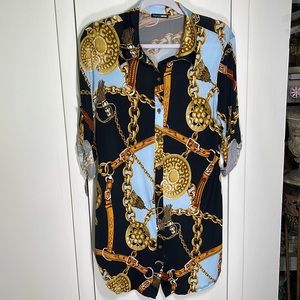 LIKE NEW Fashion Nova Patterned Roll-Up Sleeve Blouse